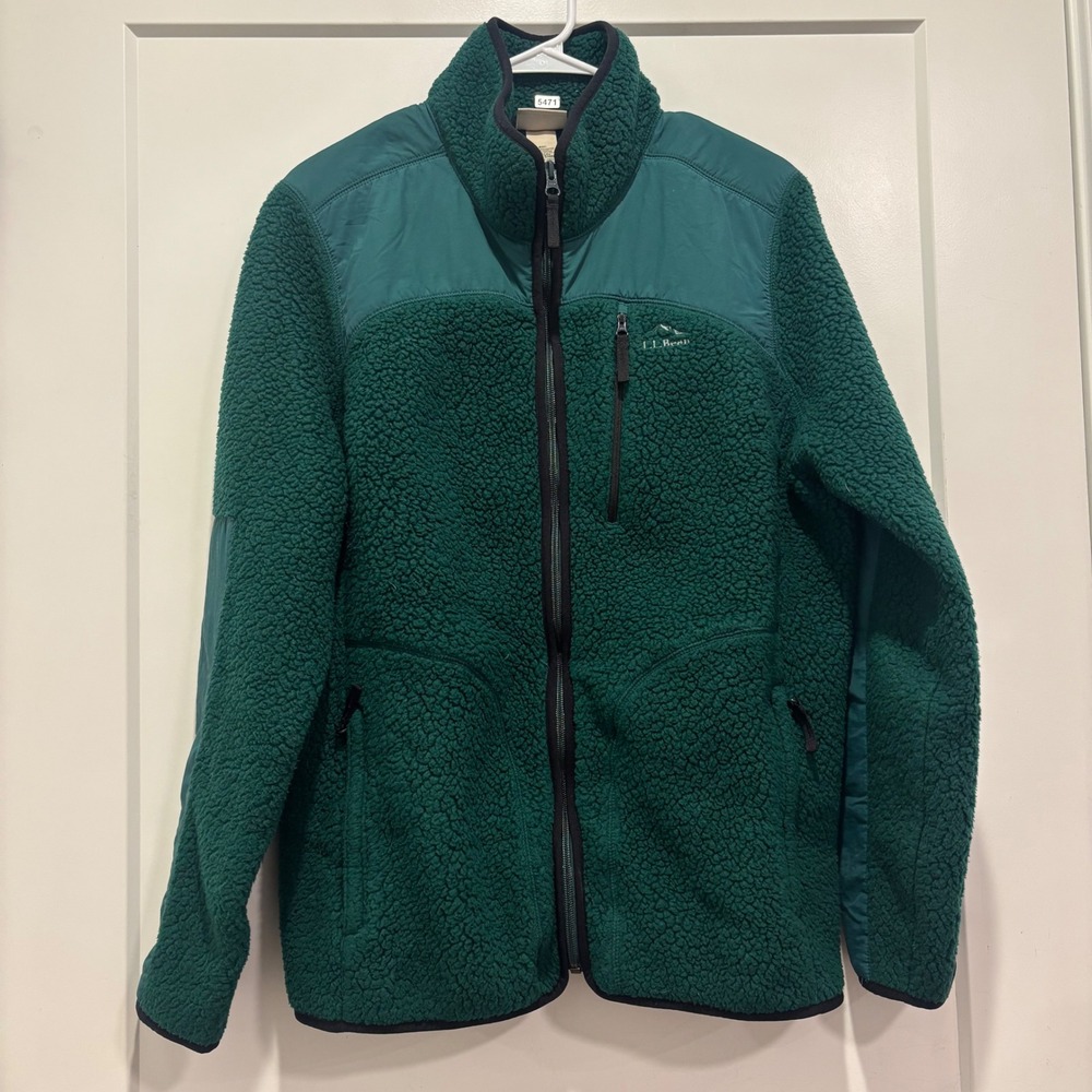 LL Bean Womens XL Sherpa Fleece Jacket Polartec Full Zip Green 514665